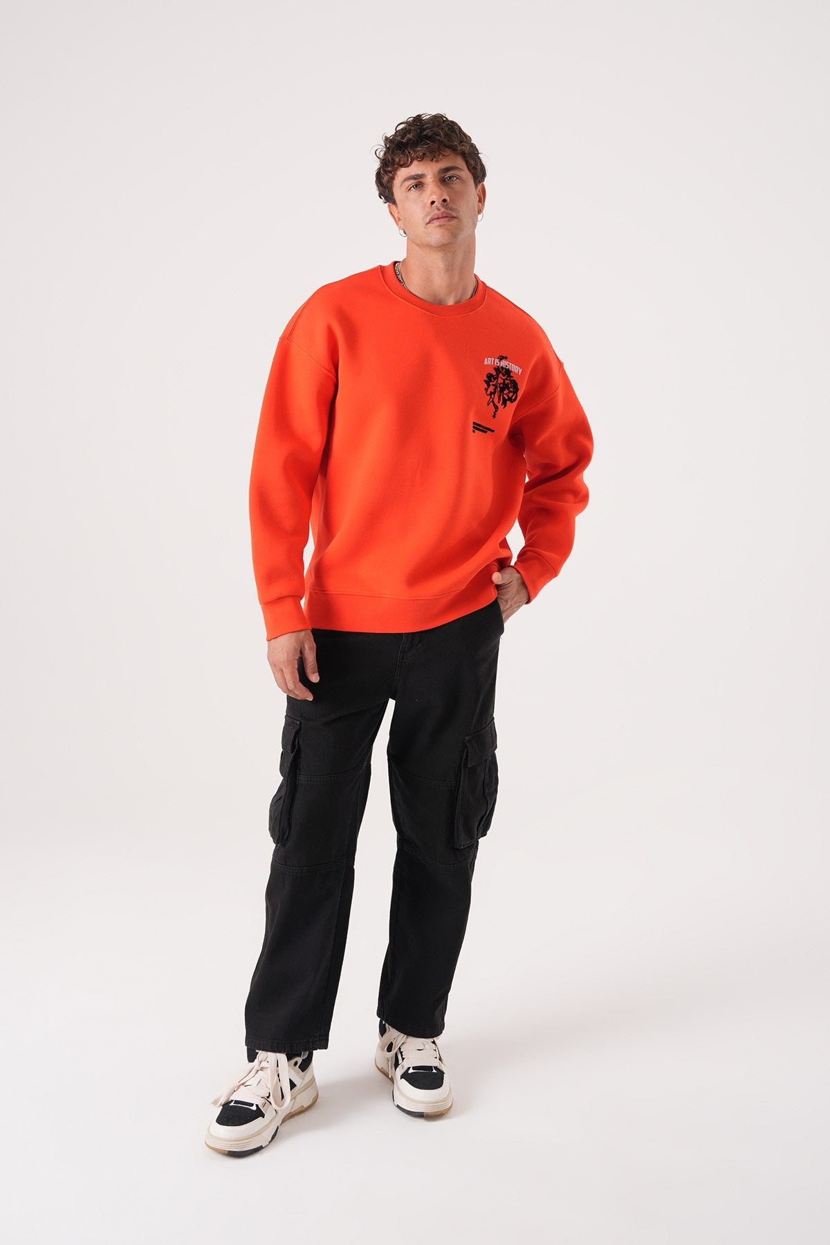 Men’s Crewneck Sweatshirt – Art Is History (Orange)