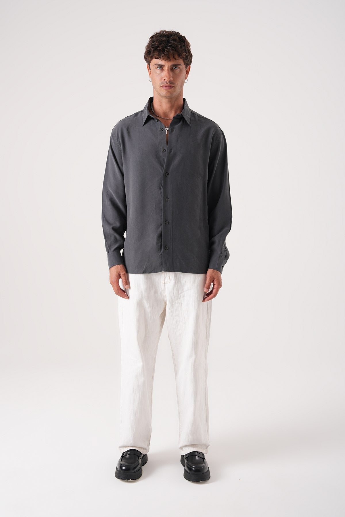 Men’s Long Sleeve Button-Down Shirt – Charcoal Grey