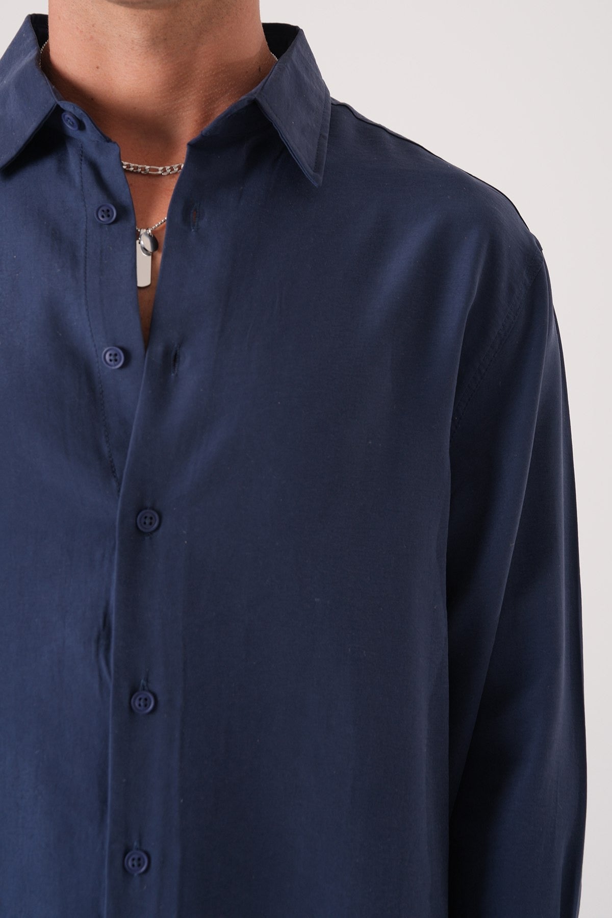 Men’s Long Sleeve Button-Down Shirt – Navy Blue