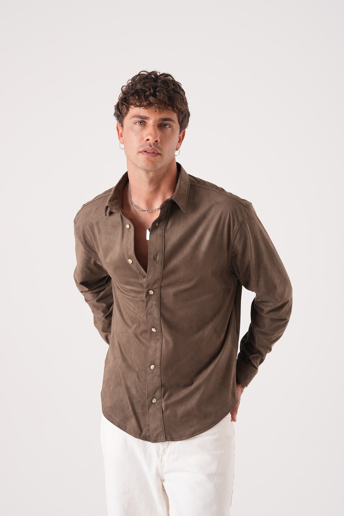 Men’s Long Sleeve Button-Down Shirt – Earth Brown