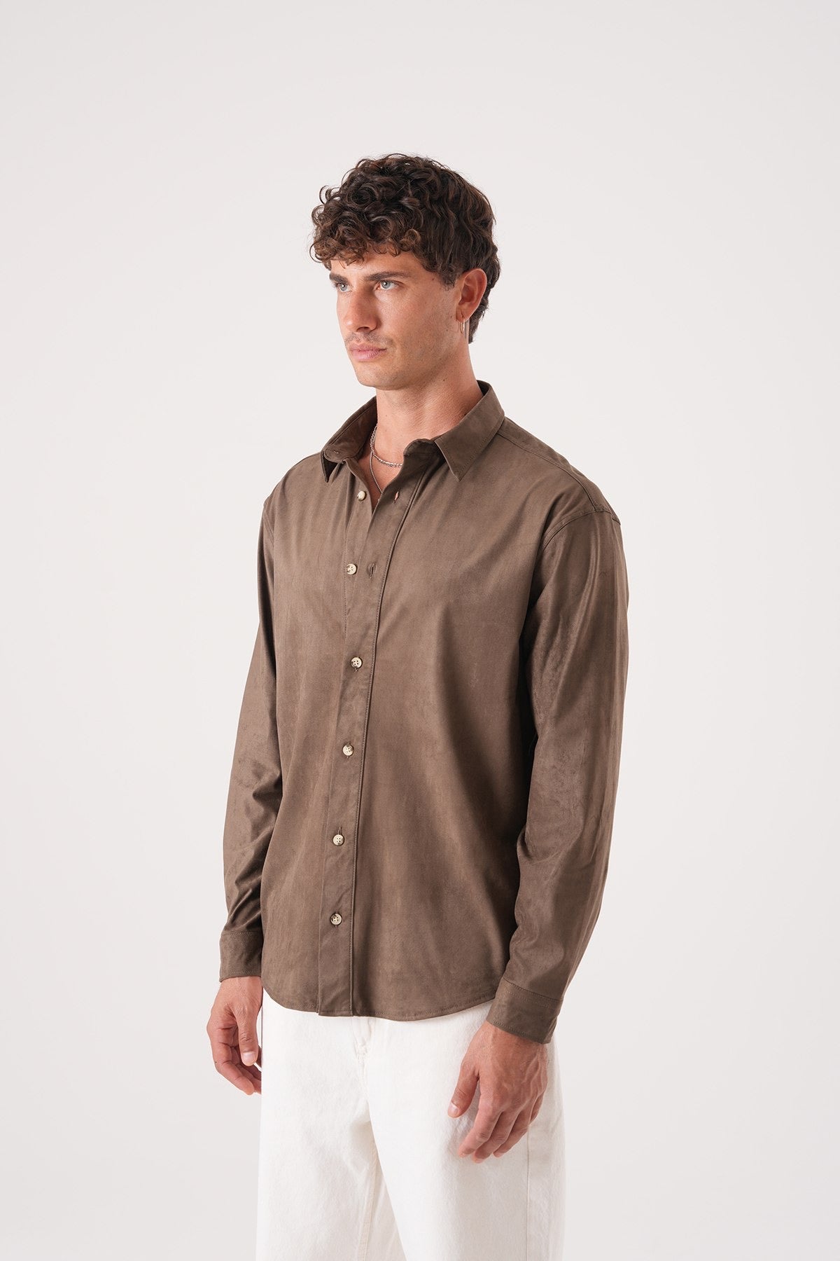 Men’s Long Sleeve Button-Down Shirt – Earth Brown
