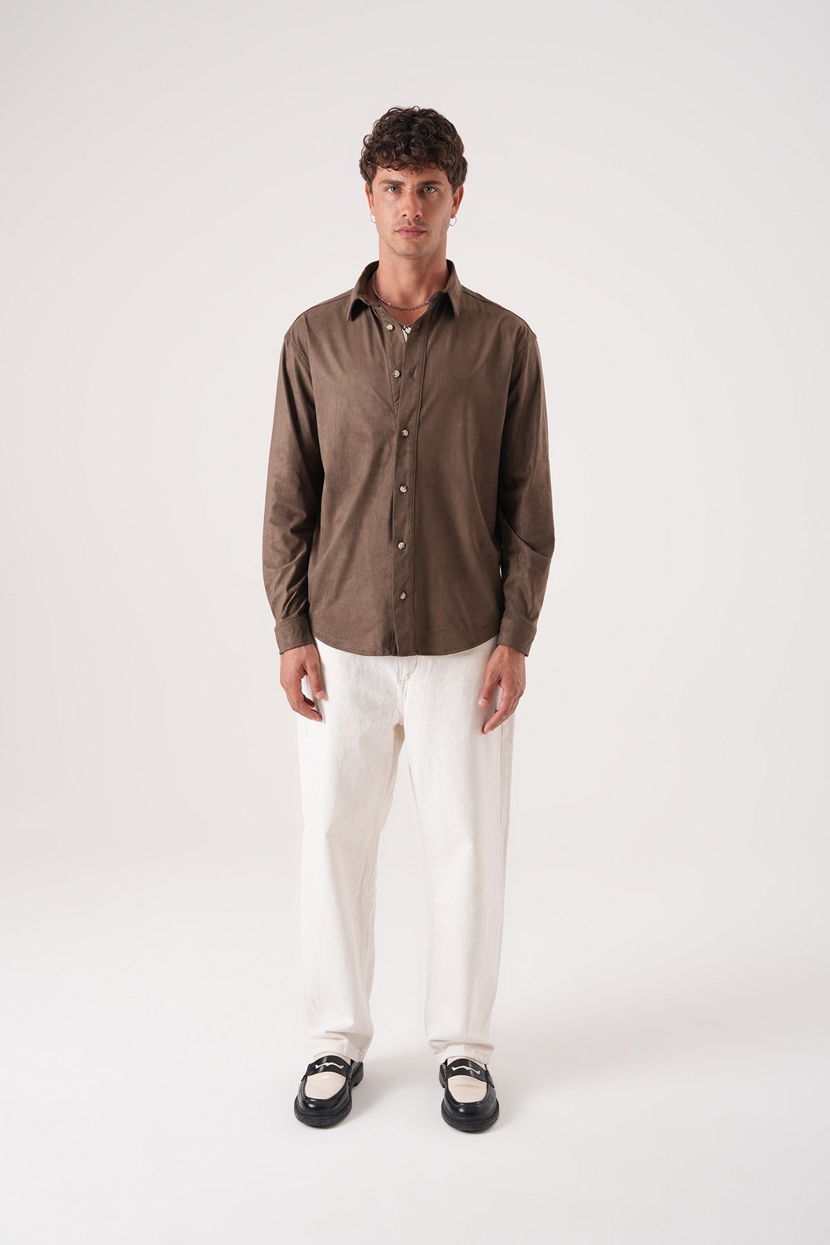 Men’s Long Sleeve Button-Down Shirt – Earth Brown