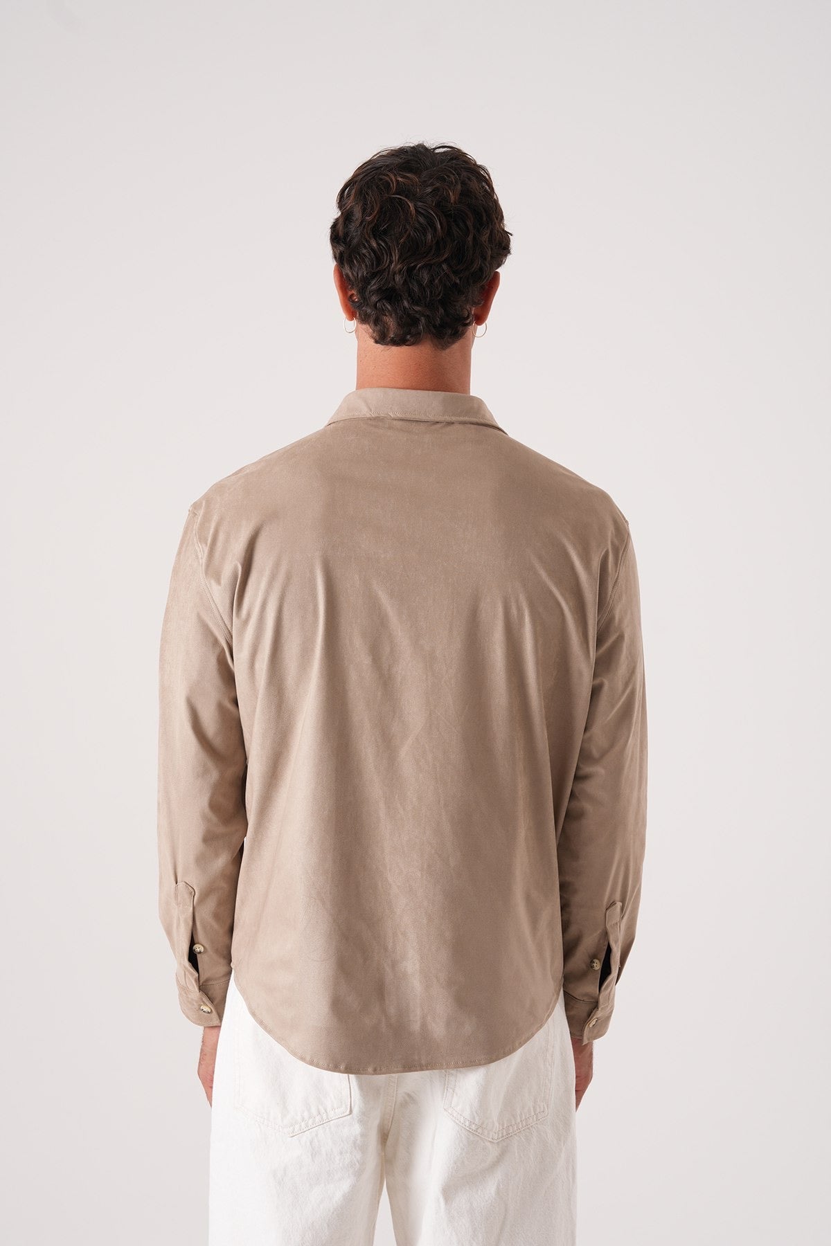 Men’s Long Sleeve Button-Down Shirt – Sand Beige