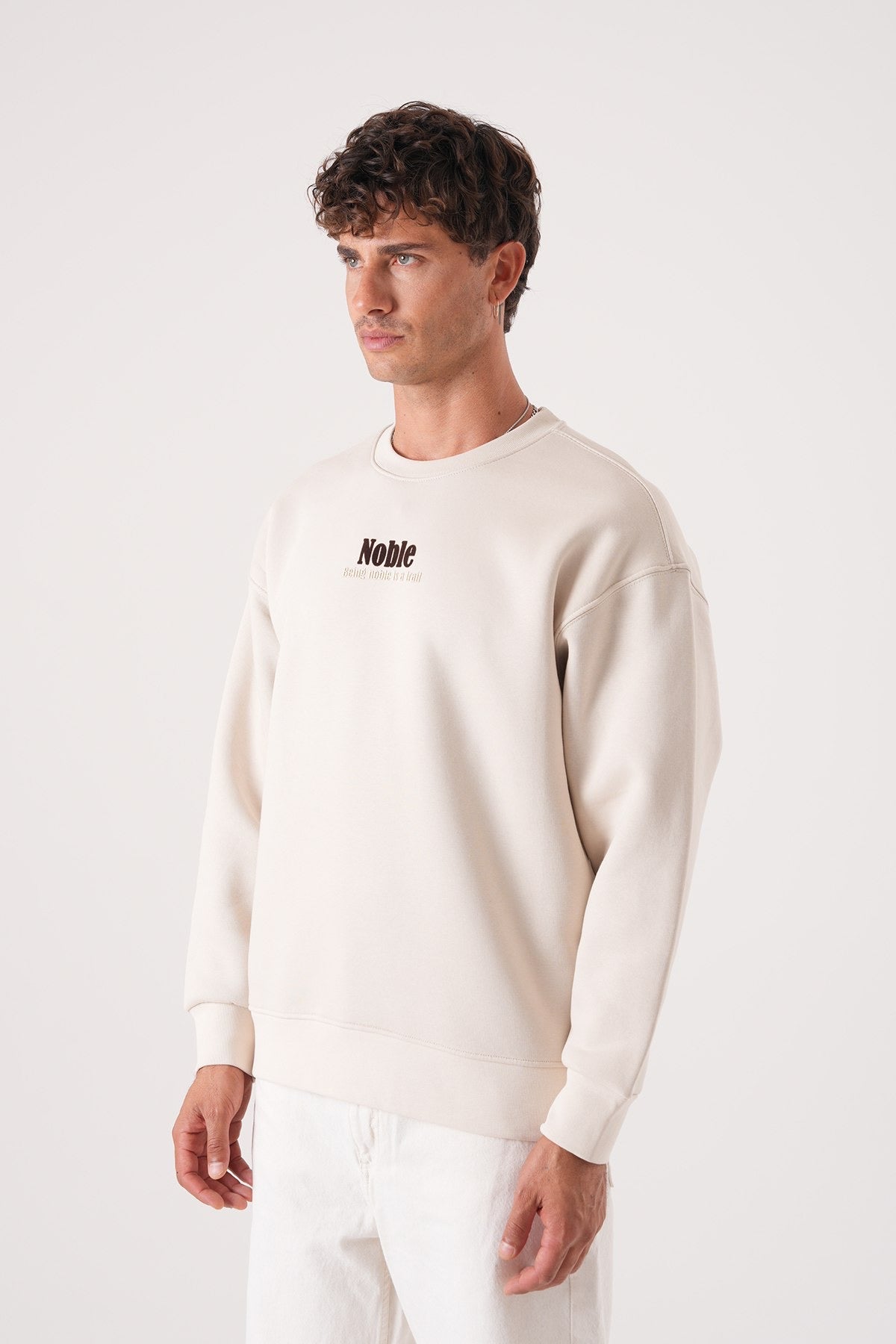 Men’s Off-White Crewneck Sweatshirt – Noble Quote Edition