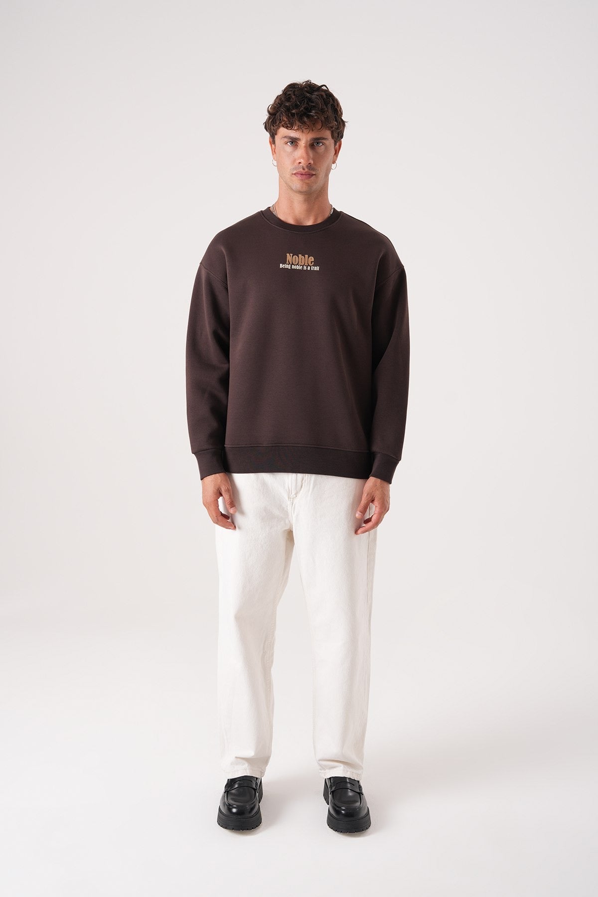 Men’s Crewneck Sweatshirt – Noble Embroidery (Brown)