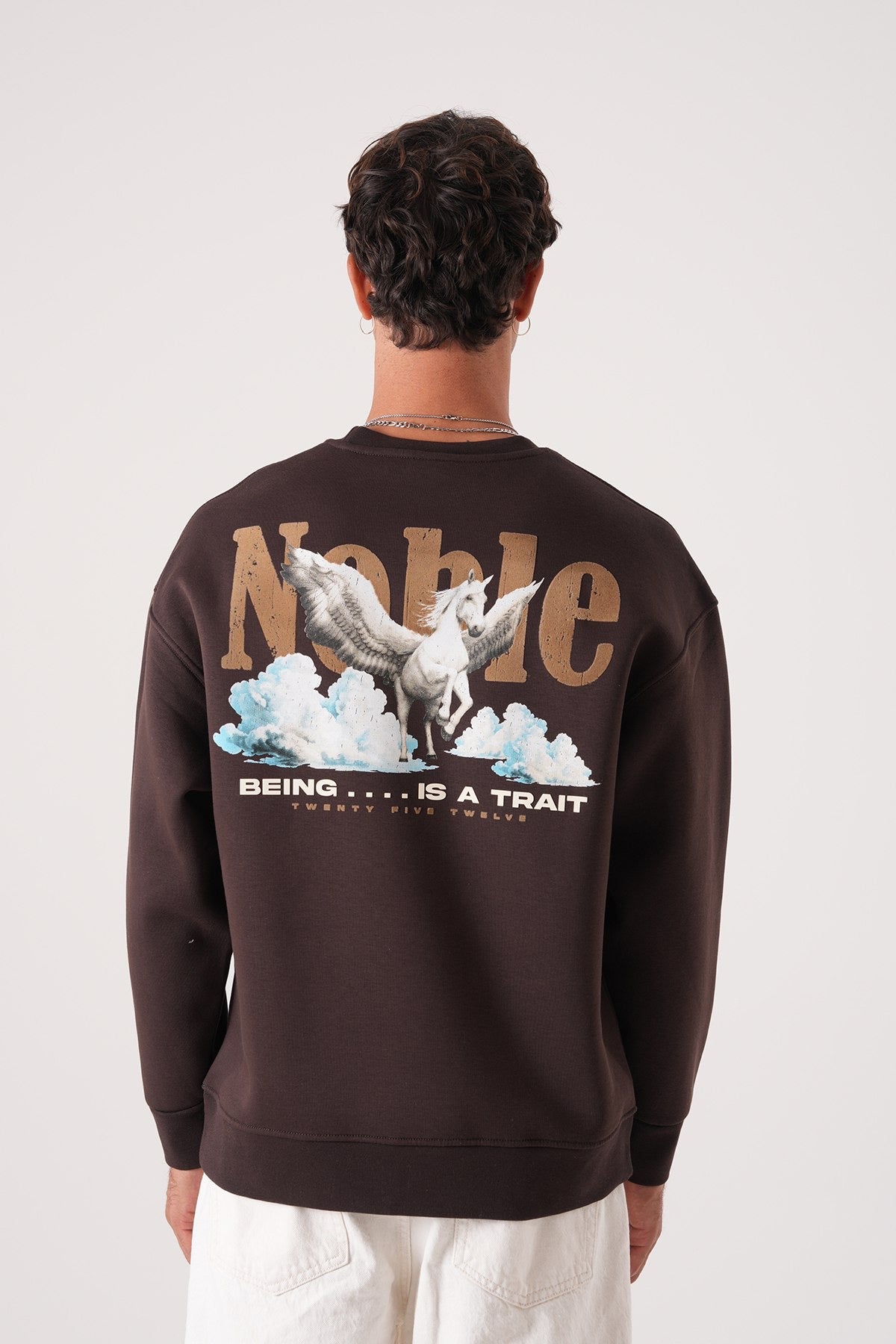 Men’s Crewneck Sweatshirt – Noble Embroidery (Brown)