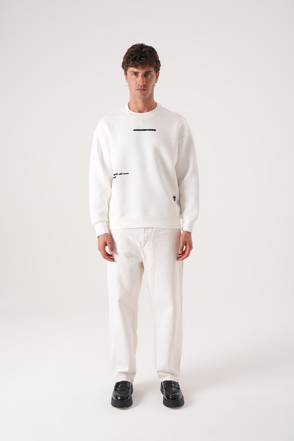 Men’s Awareness Sweatshirt – Minimal Front Print (White)