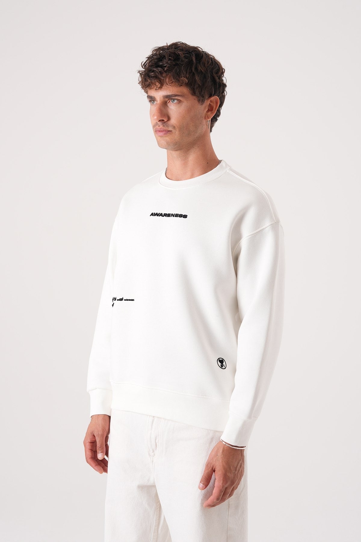 Men’s Awareness Sweatshirt – Minimal Front Print (White)