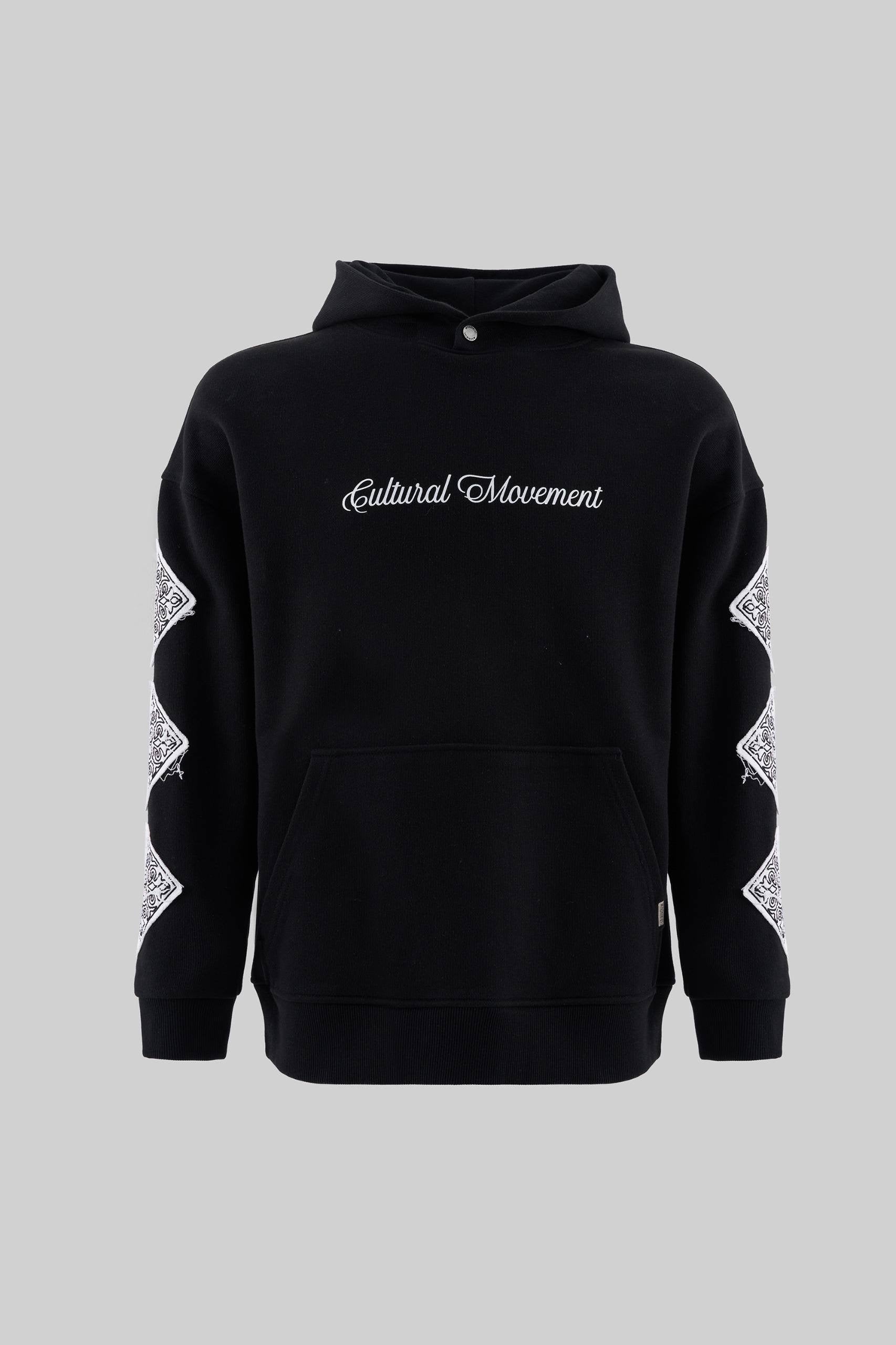Machinist Patched Ethnic Hoodie – Black