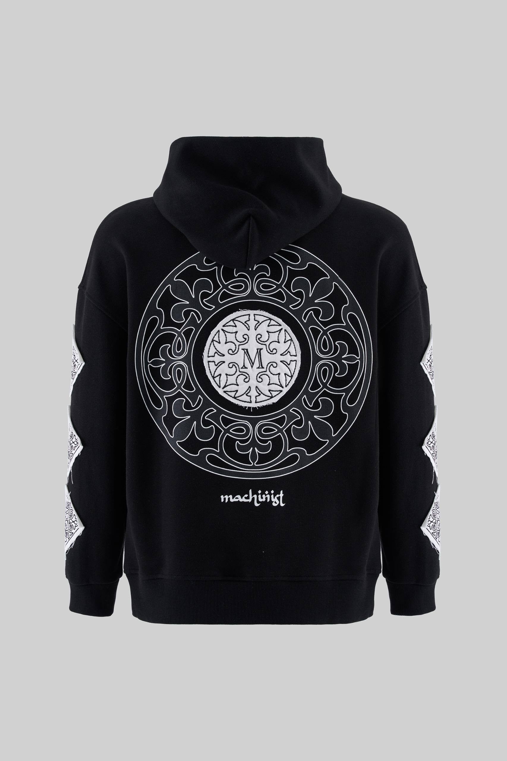 Machinist Patched Ethnic Hoodie – Black