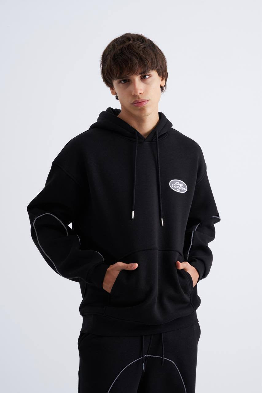Machinist Patched Ethnic Hoodie – Black