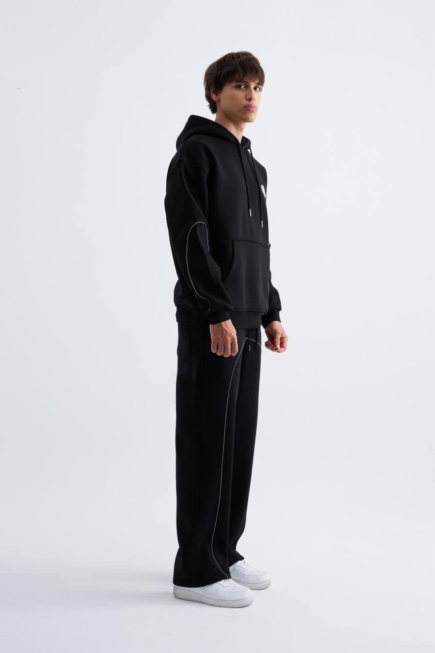 Machinist Patched Ethnic Hoodie – Black