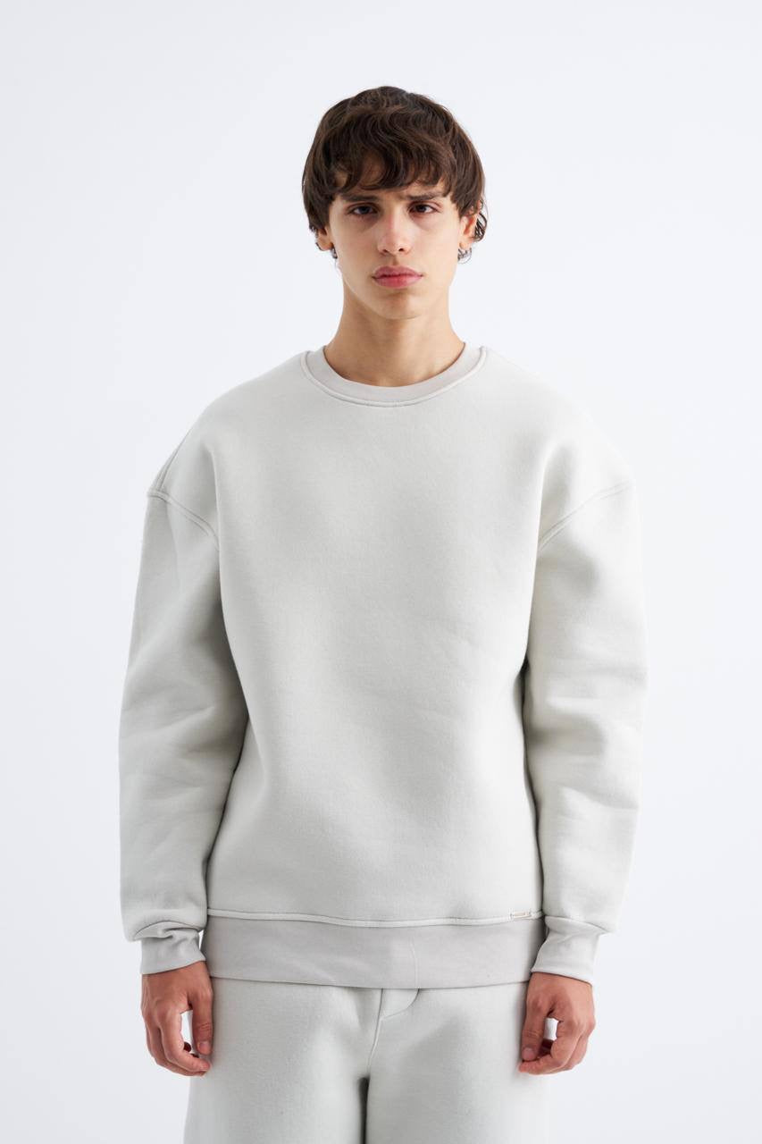 Moda Luna Unisex Crew Neck Three-Thread Sweatshirt — White