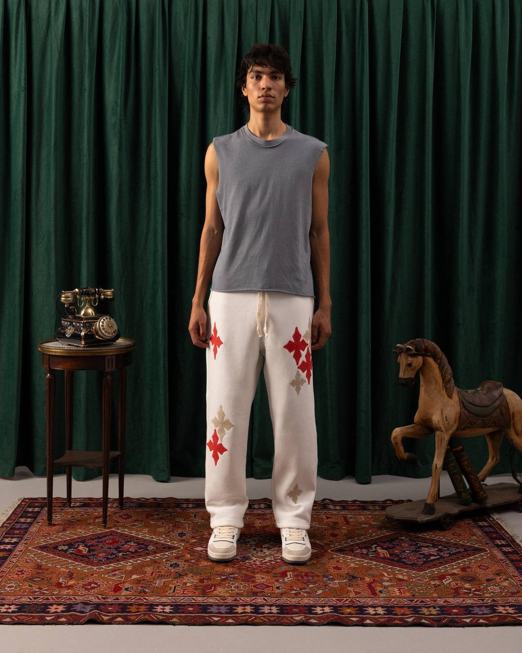 Men’s Off-White Sweatpants – Cross Patch Embroidered Streetwear Joggers