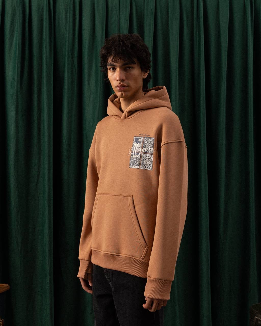 Men’s Camel Algeria Patch Hoodie – Travel-Inspired Streetwear