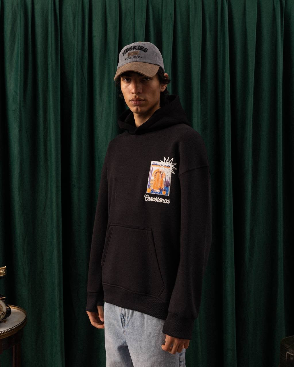 Men’s Black Casablanca Patch Hoodie – Travel-Inspired Streetwear