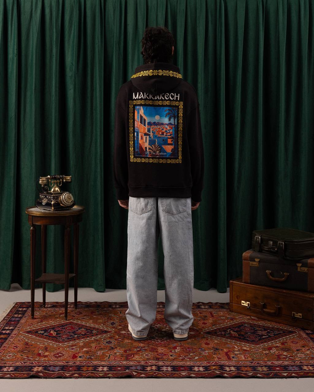 Men’s Black Marrakech Patch Hoodie – Embroidered Graphic Streetwear