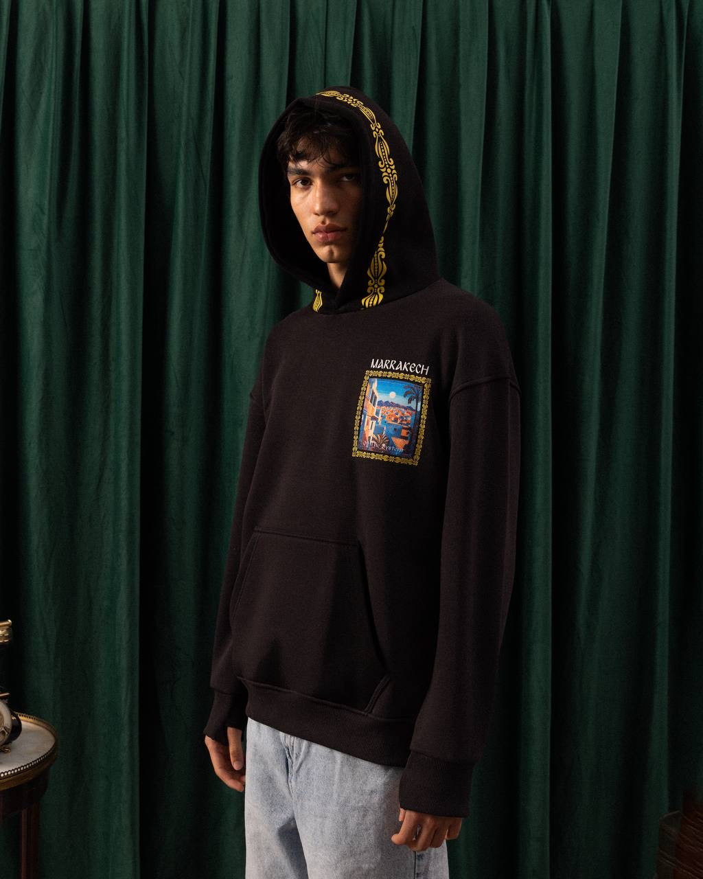 Men’s Black Marrakech Patch Hoodie – Embroidered Graphic Streetwear