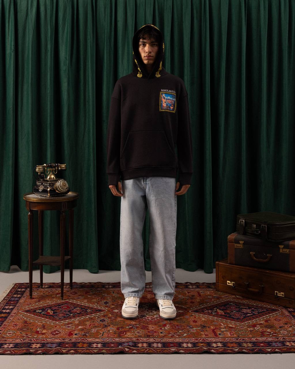 Men’s Black Marrakech Patch Hoodie – Embroidered Graphic Streetwear