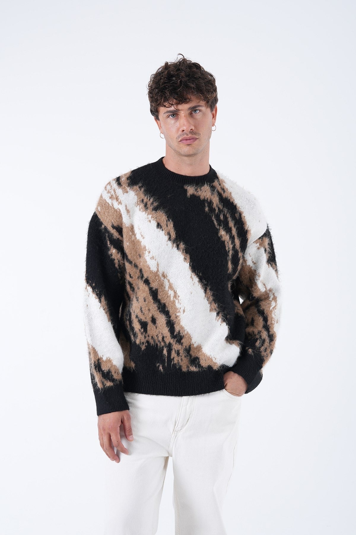 Men’s Abstract Knit Sweater – Brown Mix