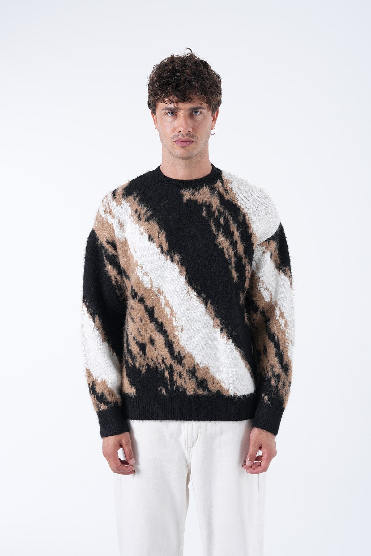 Men’s Abstract Knit Sweater – Brown Mix