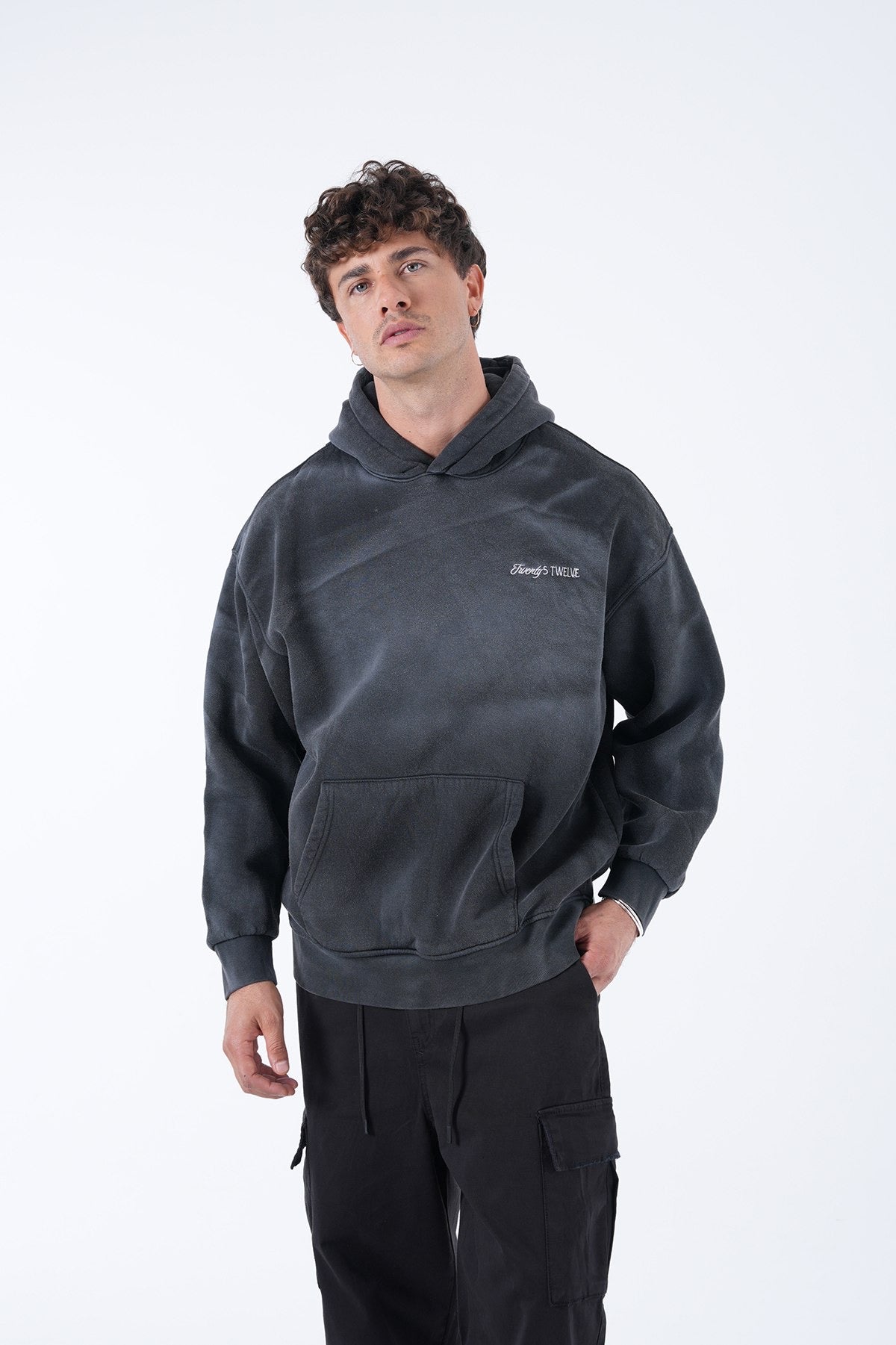 Men’s Minimal Embroidered Hoodie – Vintage Black