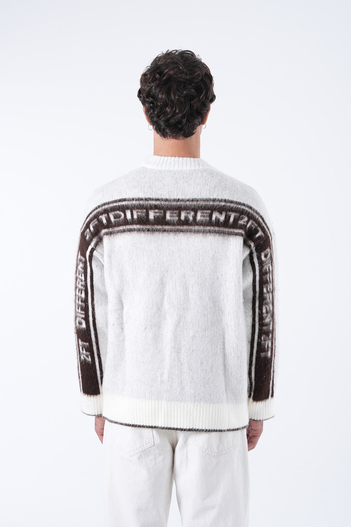 Men’s Fuzzy Knit Logo Sweater – White / Grey / Black