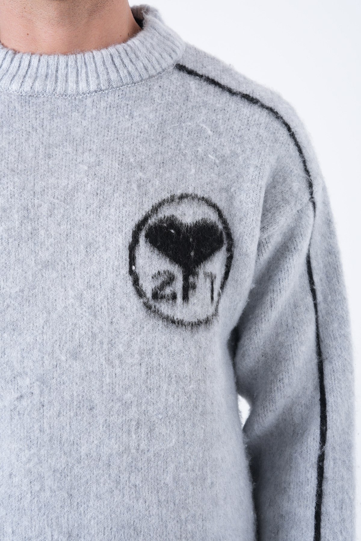 Men’s Fuzzy Knit Logo Sweater – White / Grey / Black