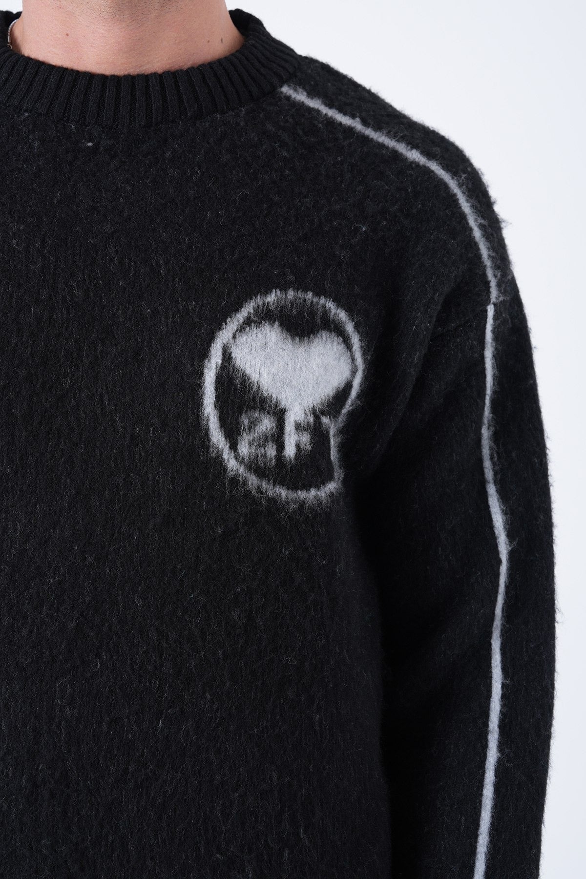 Men’s Fuzzy Knit Logo Sweater – White / Grey / Black