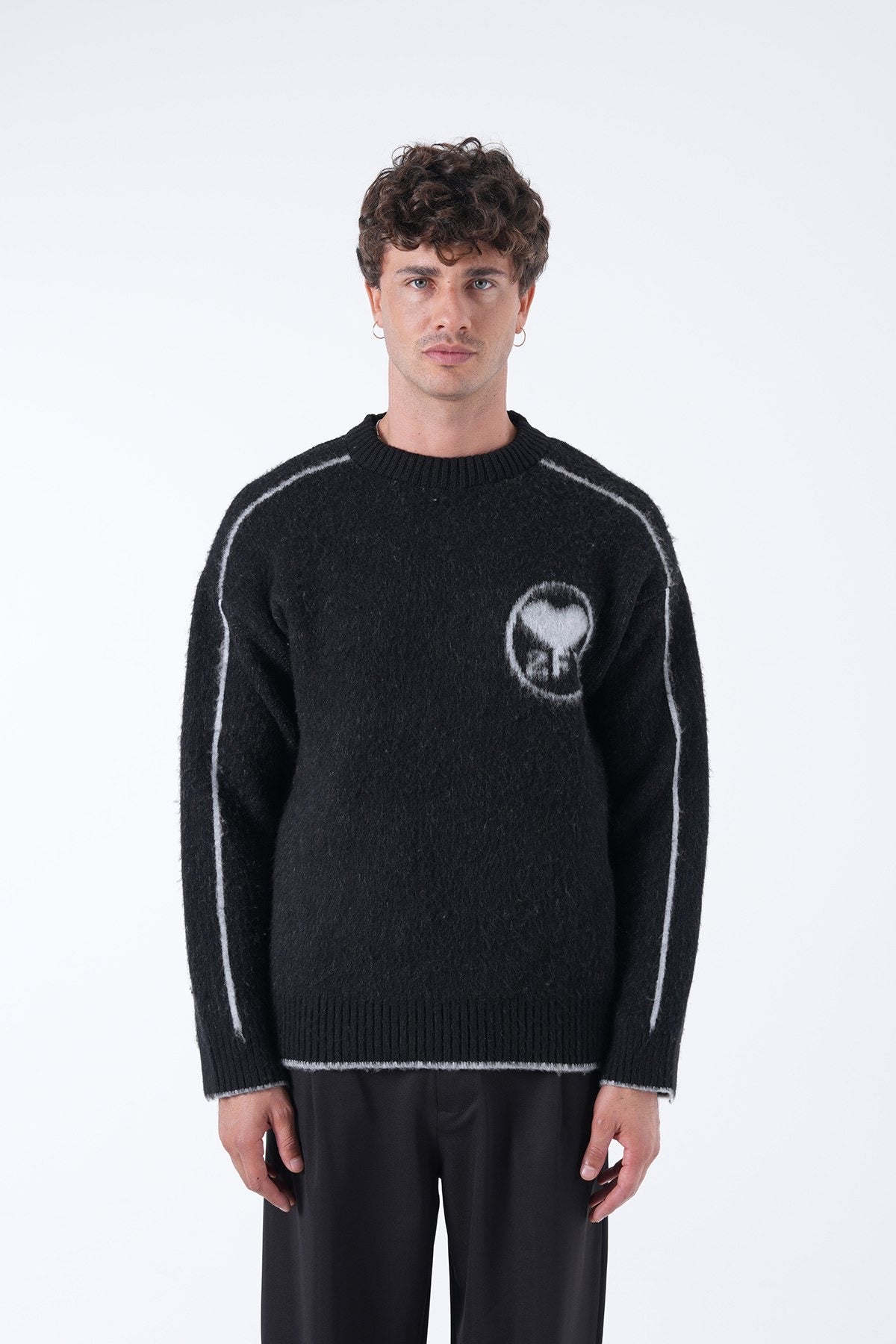 Men’s Fuzzy Knit Logo Sweater – White / Grey / Black