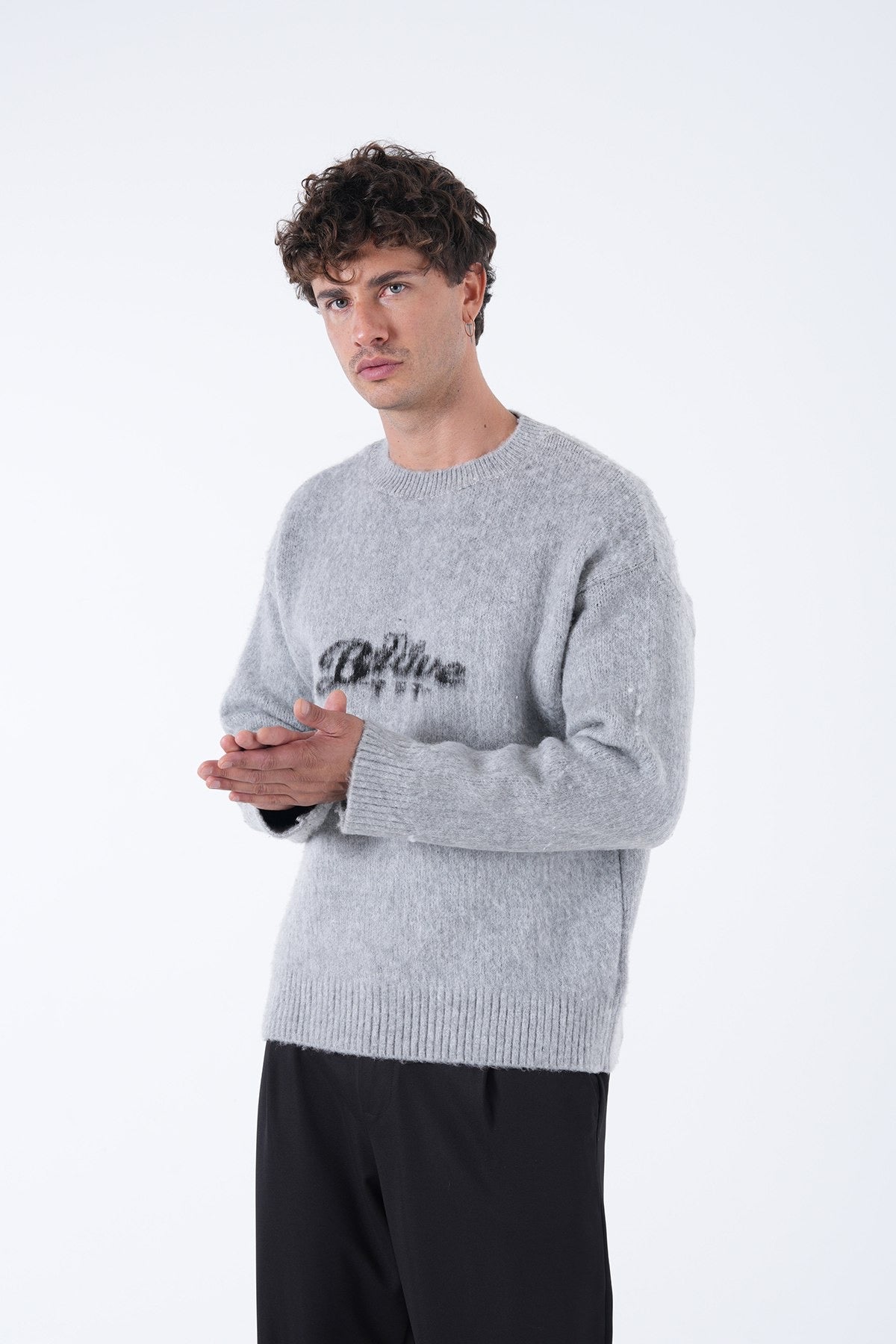 Men’s Bold Logo Fuzzy Knit Sweater
