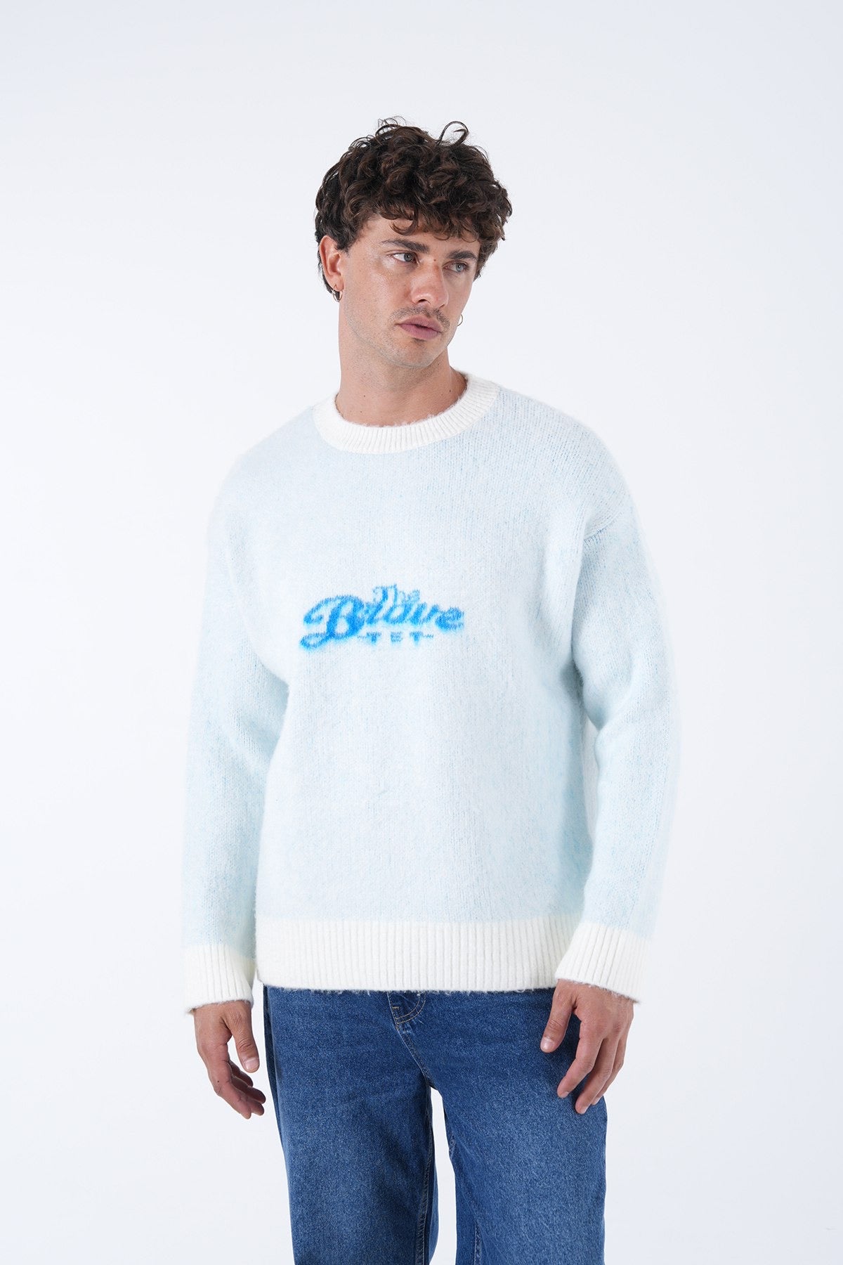 Men’s Fuzzy Logo Knit Sweater – Blue Tone Collection