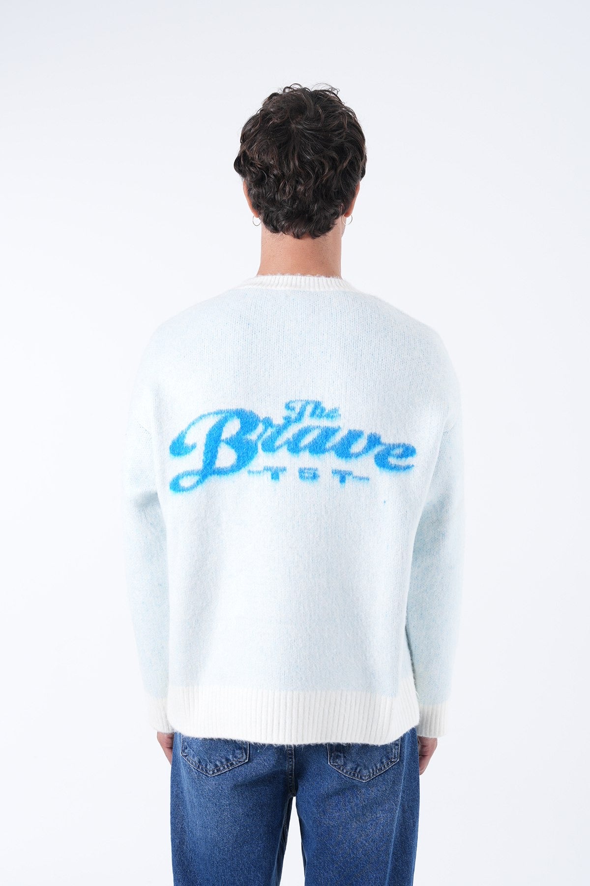 Men’s Fuzzy Logo Knit Sweater – Blue Tone Collection