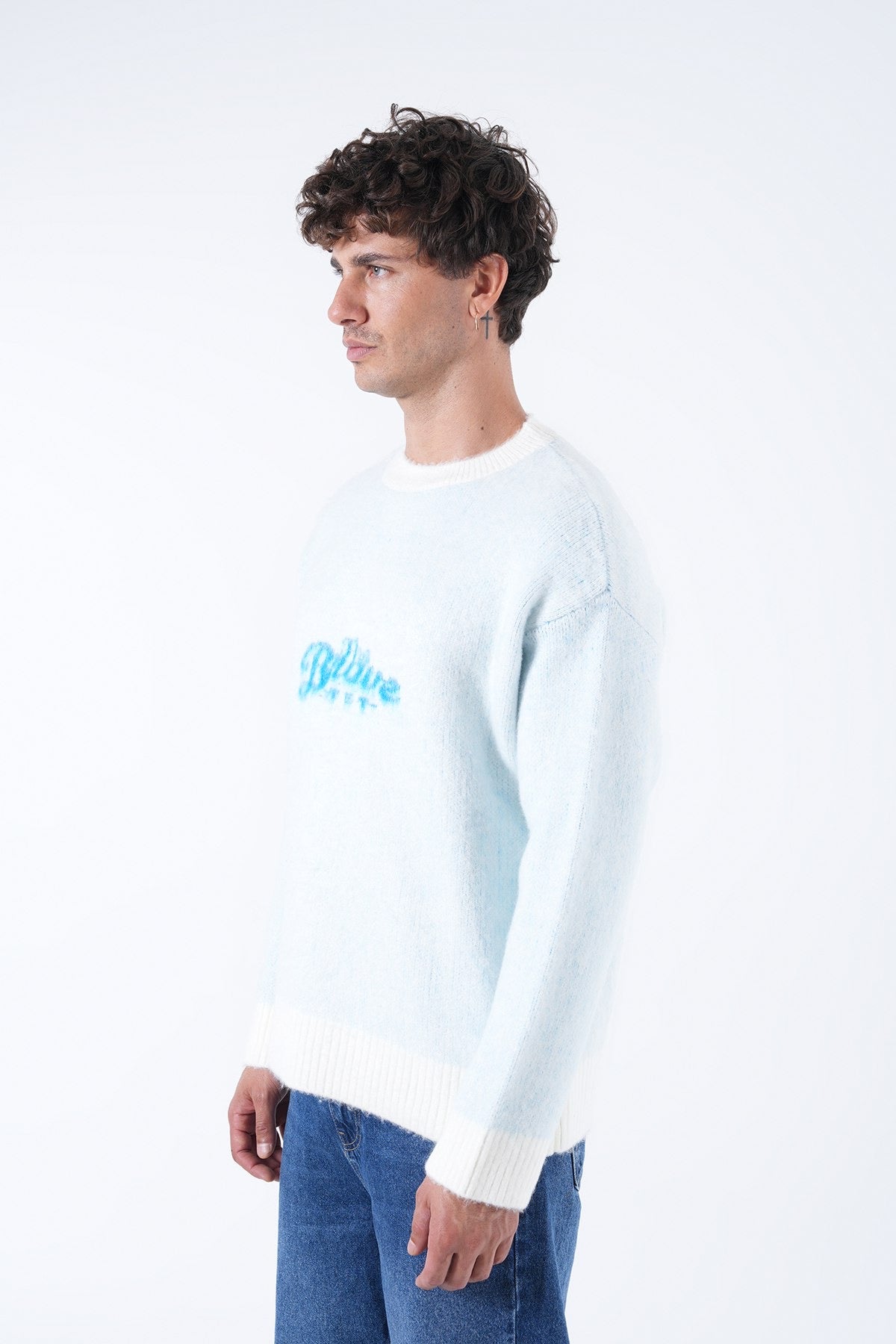 Men’s Fuzzy Logo Knit Sweater – Blue Tone Collection