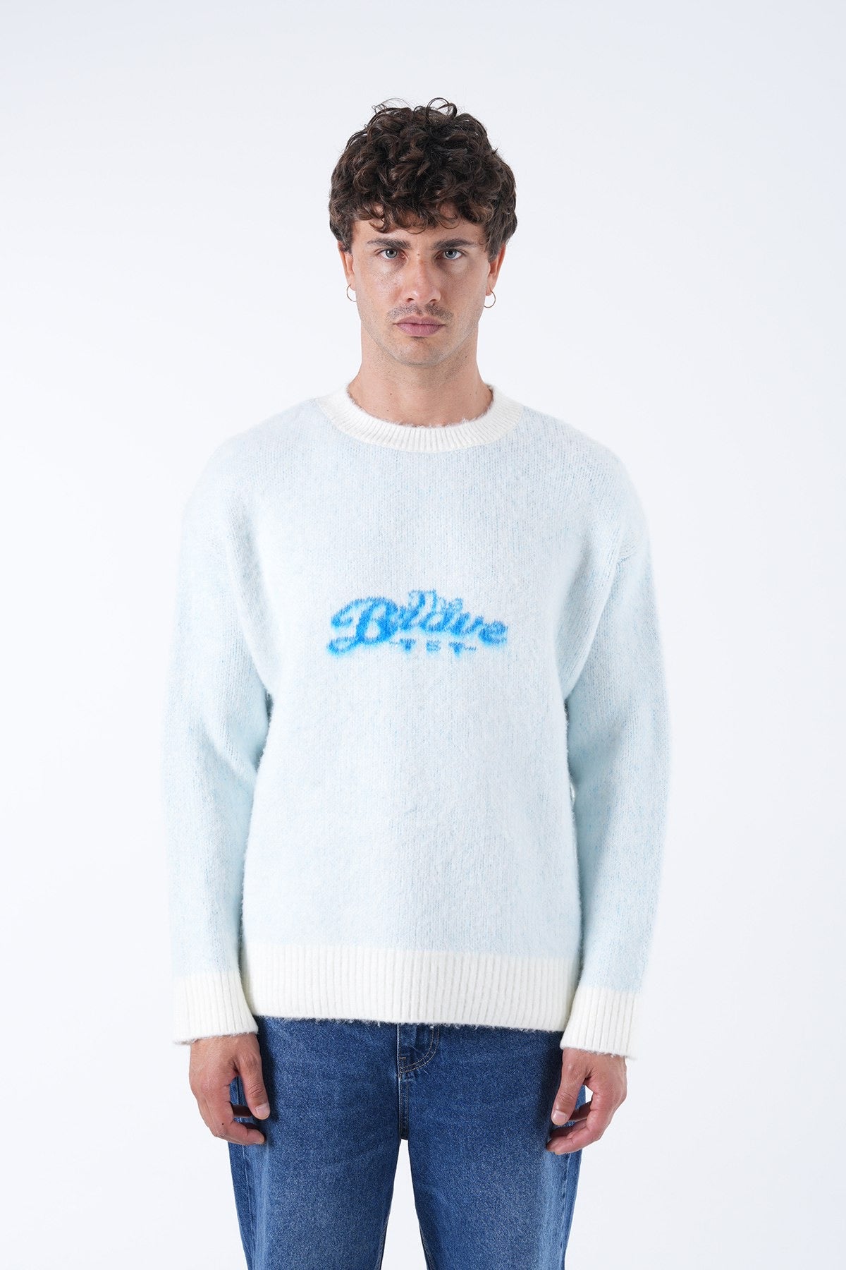 Men’s Fuzzy Logo Knit Sweater – Blue Tone Collection
