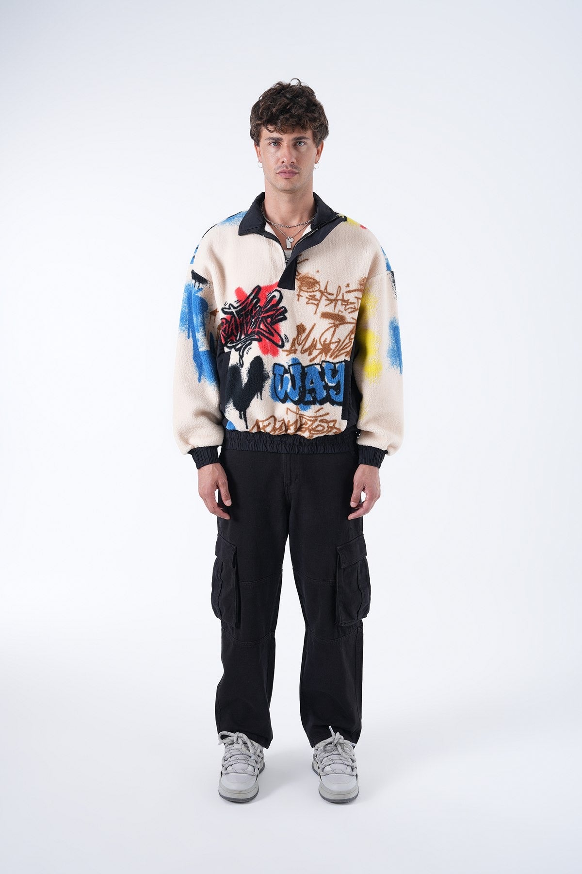 Graffiti Fleece Half-Zip Pullover – Urban Streetwear Vibes