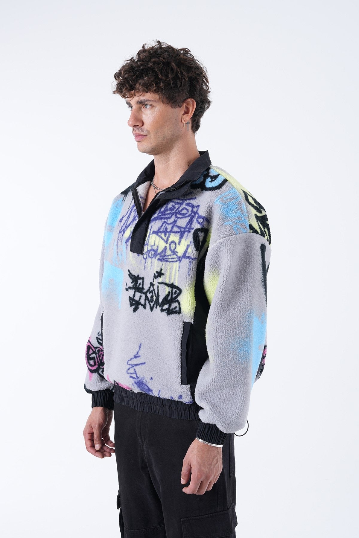 Graffiti Fleece Half-Zip Pullover – Urban Streetwear Vibes