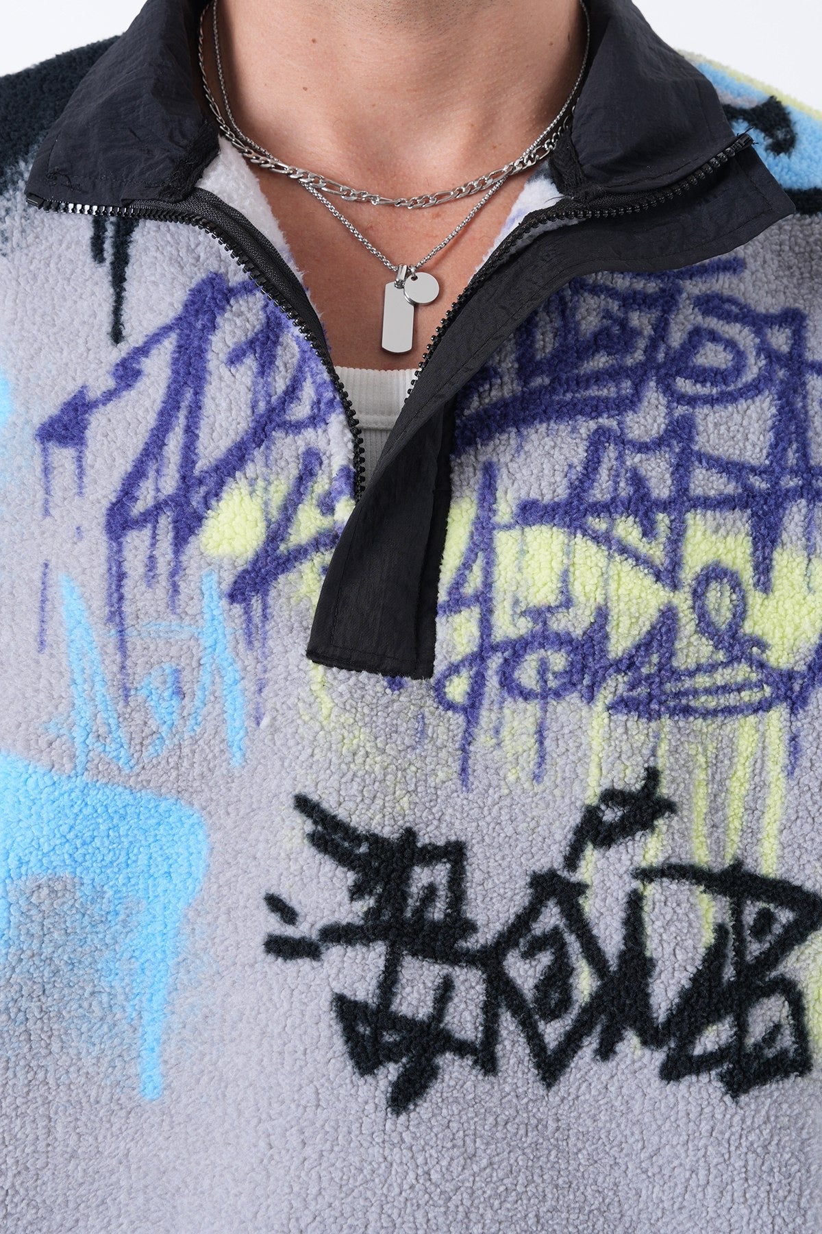 Graffiti Fleece Half-Zip Pullover – Urban Streetwear Vibes
