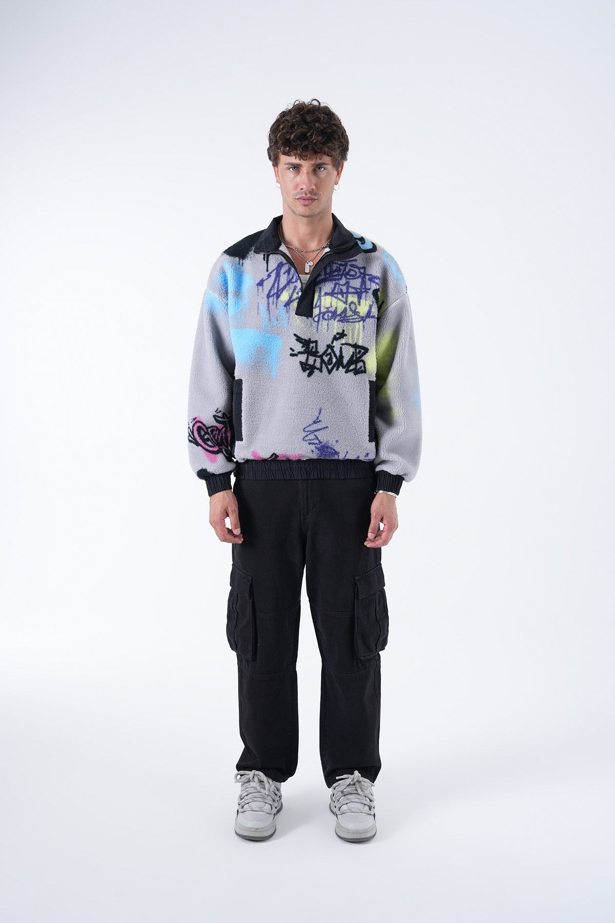 Graffiti Fleece Half-Zip Pullover – Urban Streetwear Vibes