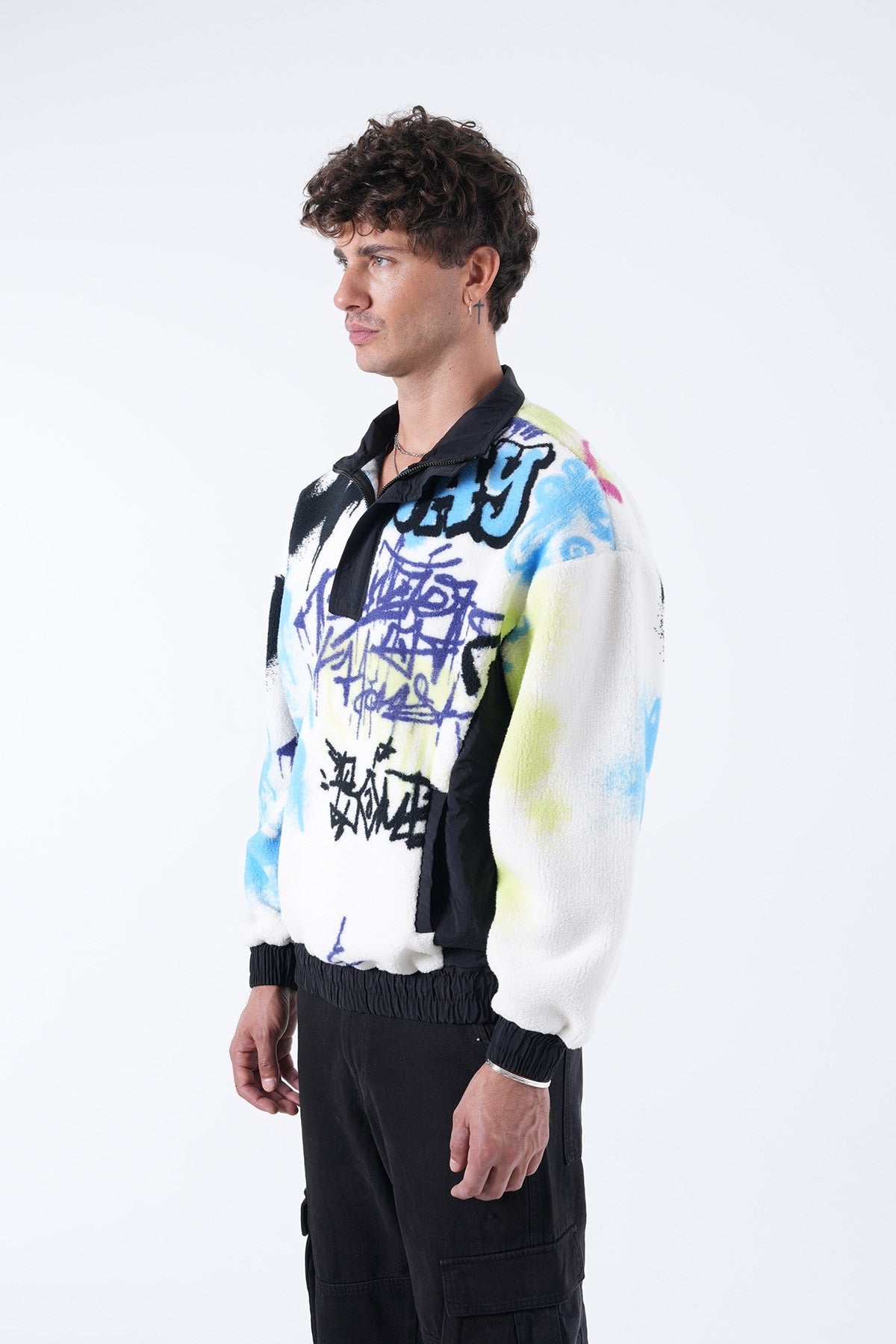 Graffiti Fleece Half-Zip Pullover – Urban Streetwear Vibes