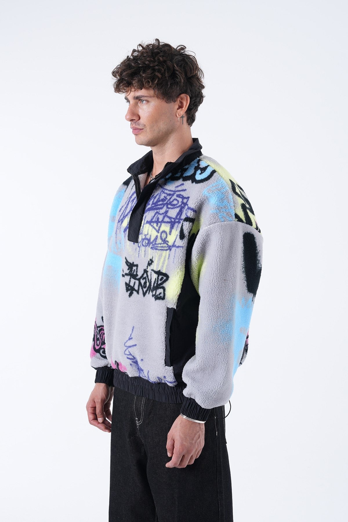 Graffiti Fleece Half-Zip Pullover – Urban Streetwear Vibes