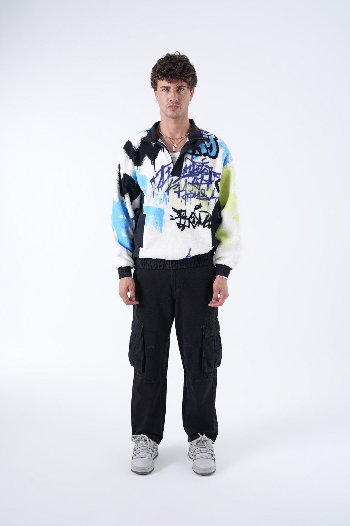 Graffiti Fleece Half-Zip Pullover – Urban Streetwear Vibes