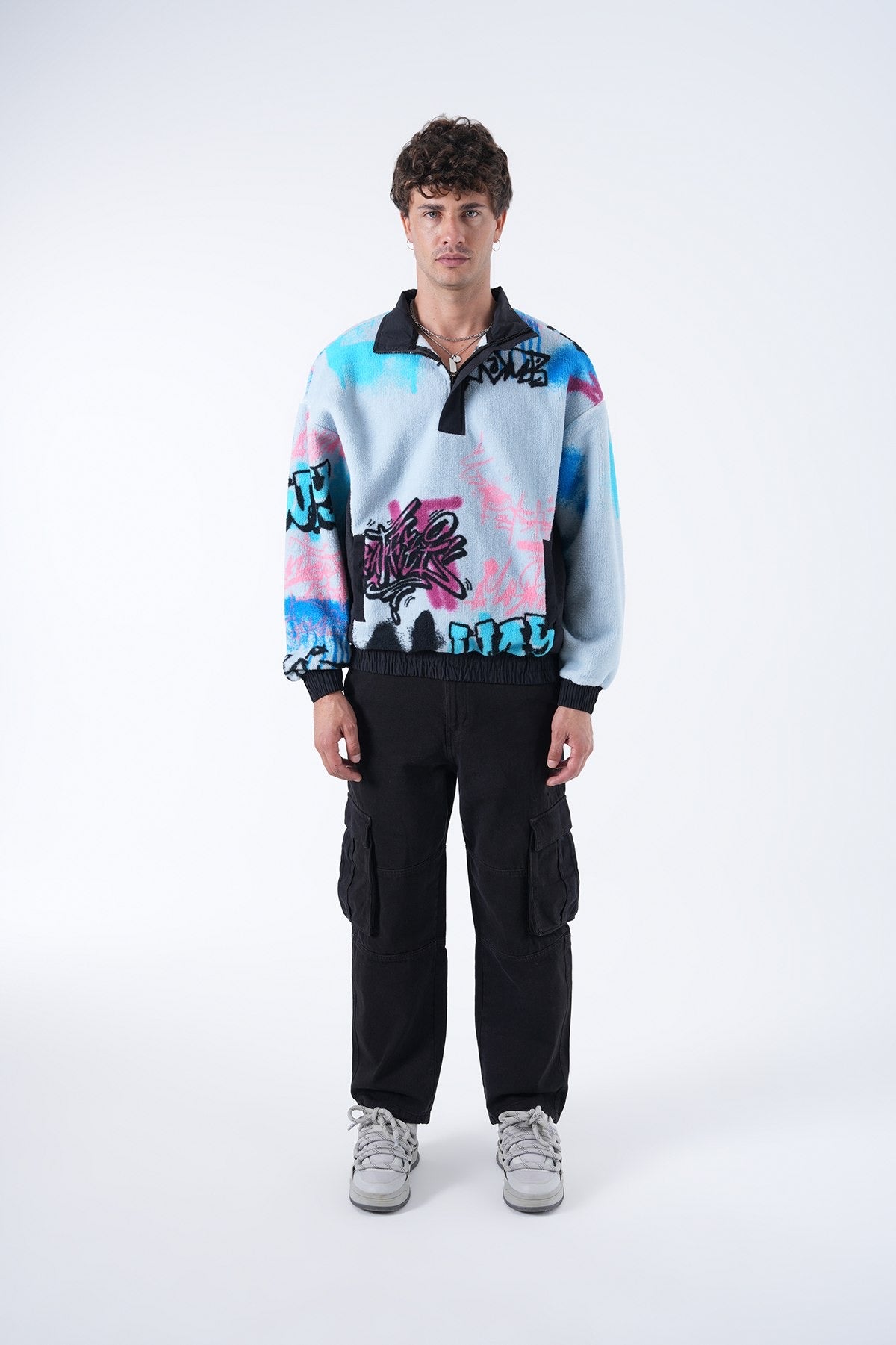 Graffiti Fleece Half-Zip Pullover – Urban Streetwear Vibes
