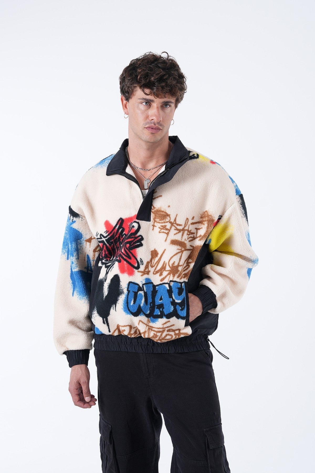Graffiti Fleece Half-Zip Pullover – Urban Streetwear Vibes