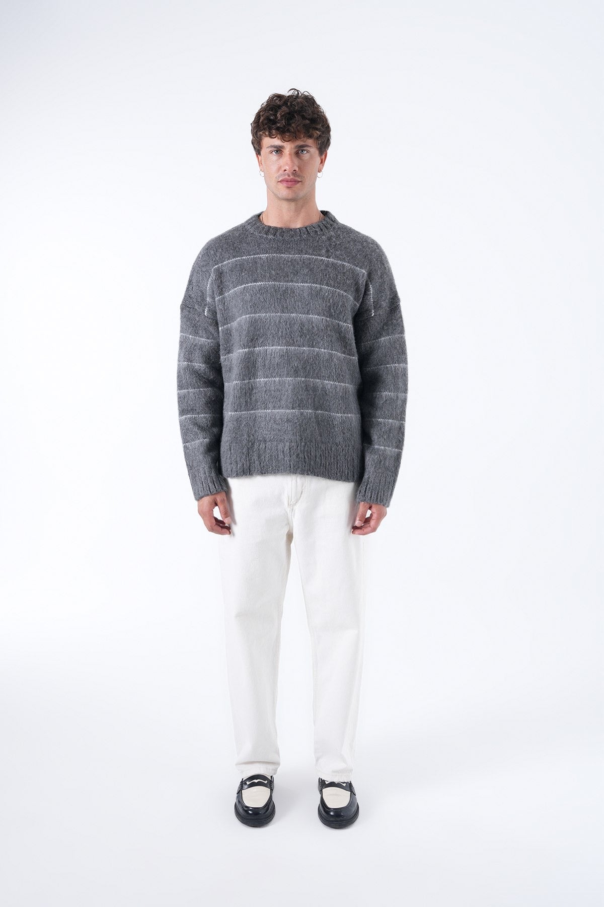 Striped Fuzzy Knit Sweater – Effortless Comfort, Timeless Style