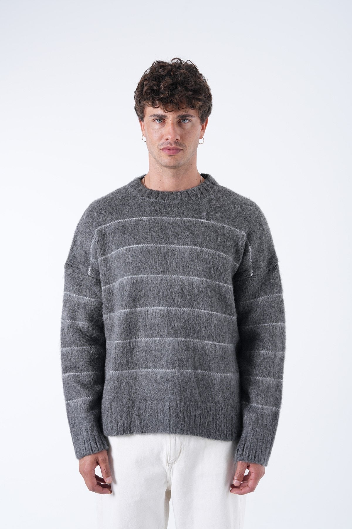 Striped Fuzzy Knit Sweater – Effortless Comfort, Timeless Style