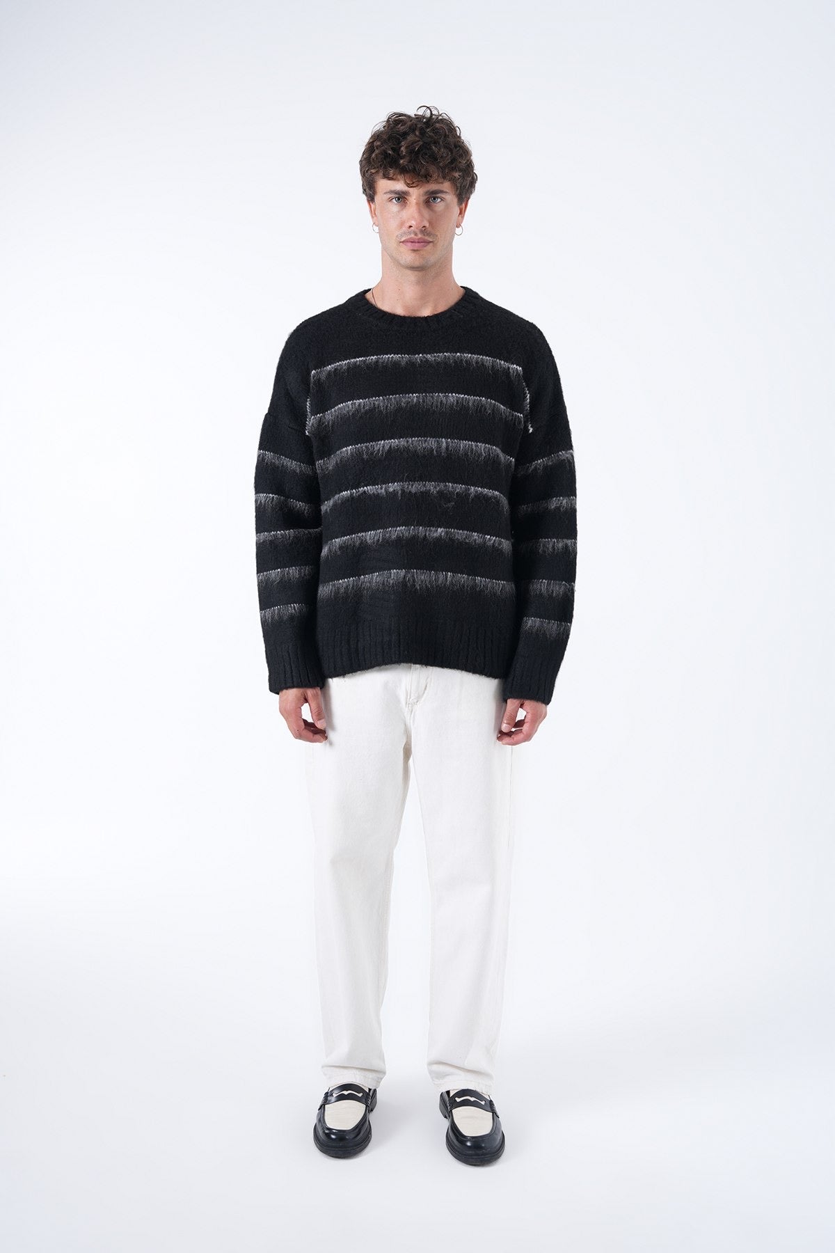 Striped Fuzzy Knit Sweater – Effortless Comfort, Timeless Style