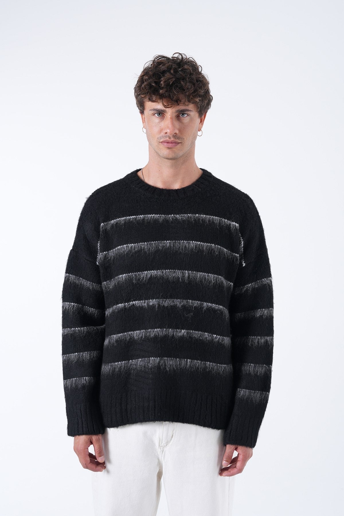 Striped Fuzzy Knit Sweater – Effortless Comfort, Timeless Style