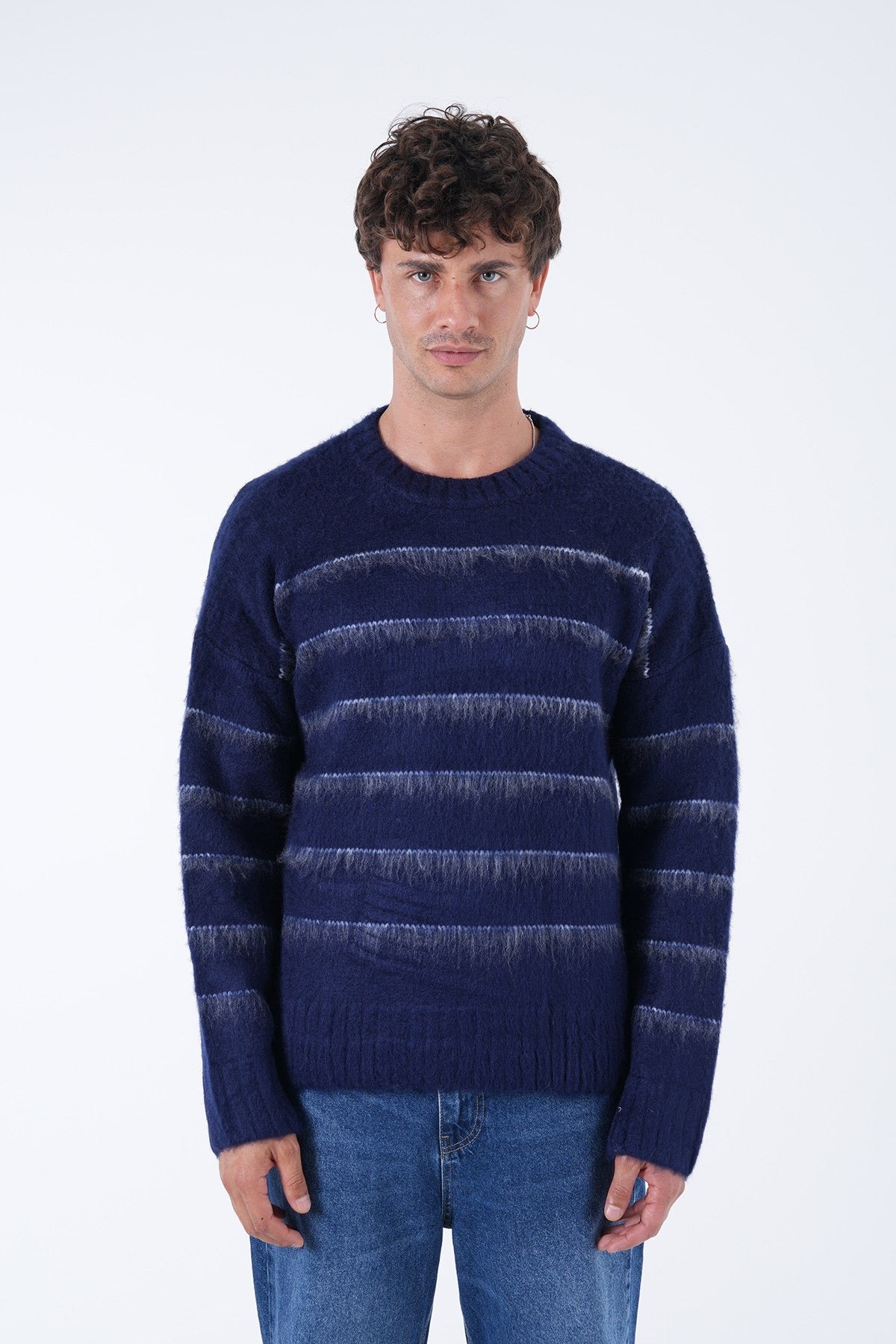 Striped Fuzzy Knit Sweater – Effortless Comfort, Timeless Style