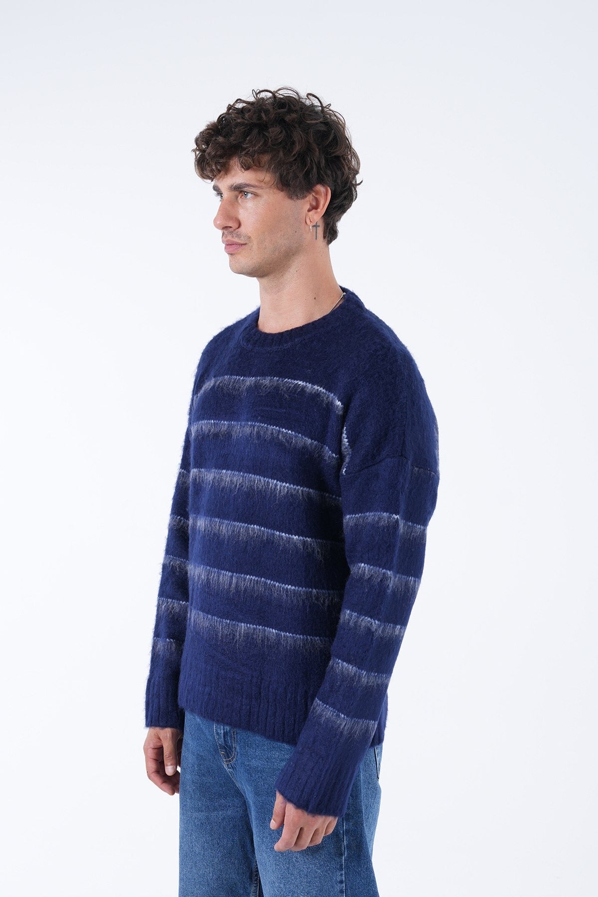 Striped Fuzzy Knit Sweater – Effortless Comfort, Timeless Style